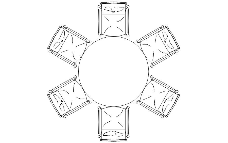 2D CAD Layout of Round Table with Chairs in DWG Format