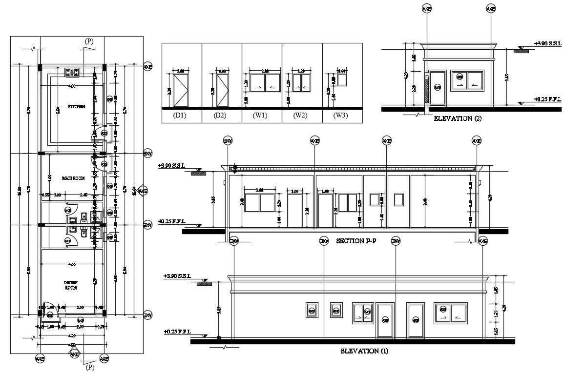 Row House Layout Plan With Door Window Drawing Download DWG File