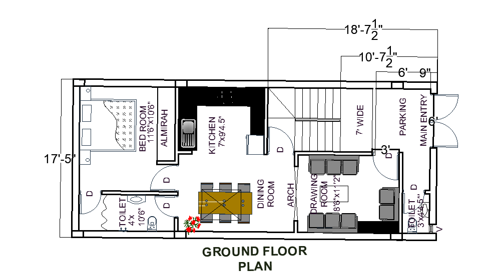 Rowhouse floor plan detail drawing presented in this file. Download this 2d AutoCAD drawing file.