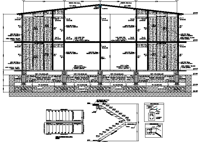 Royal system building main and staircase sectional details dwg file