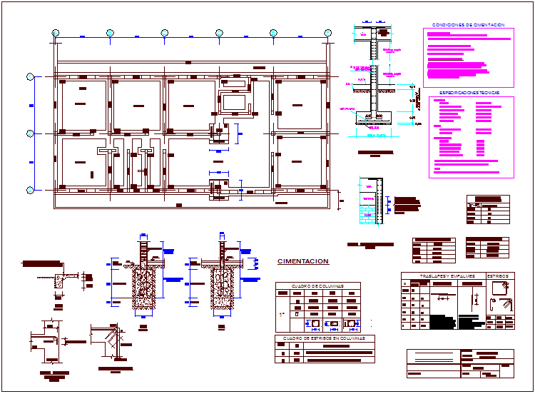 Rural medical post foundation plan with construction detail dwg file