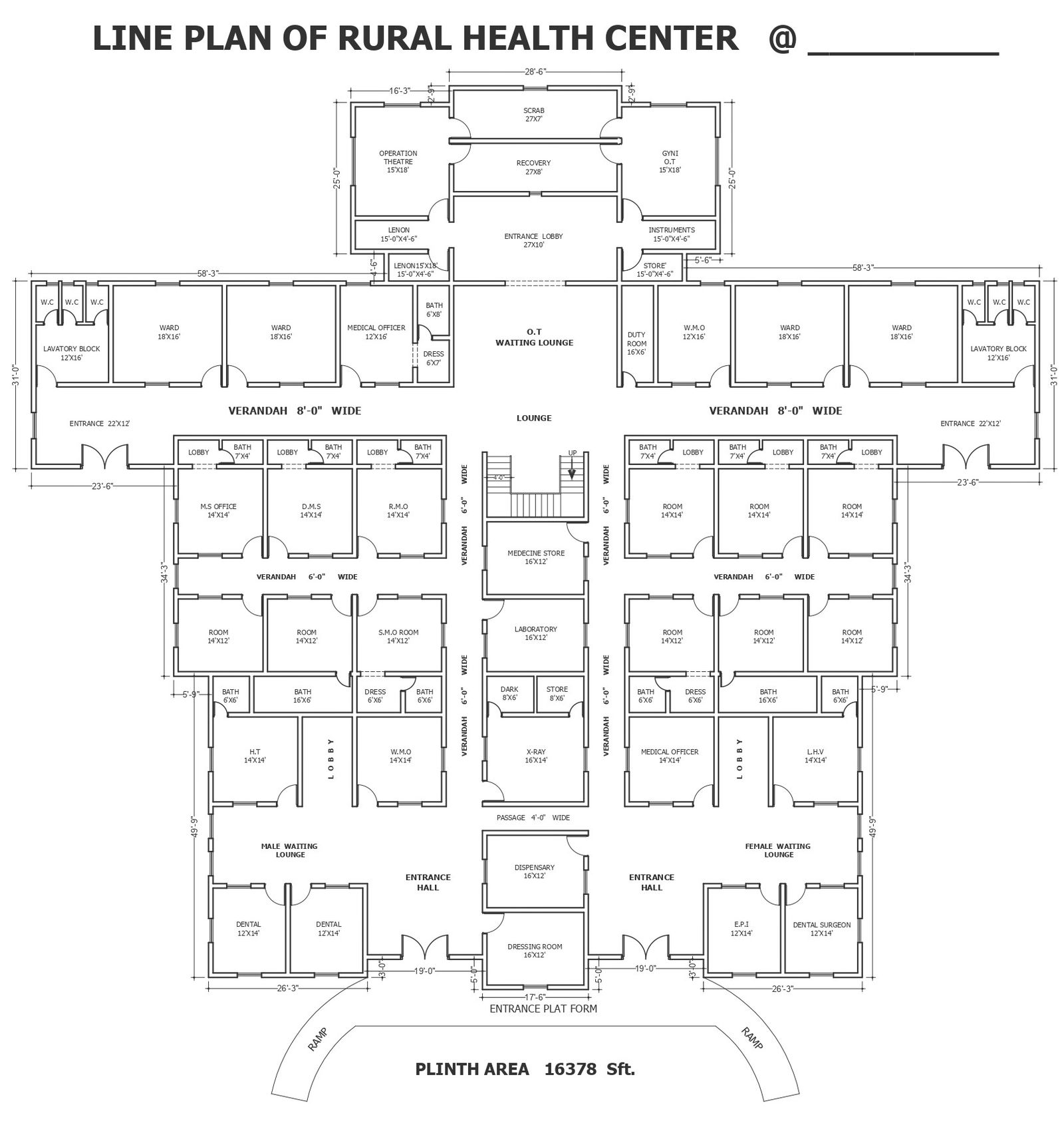 Rural health center design detailed plan DWG autoCAD drawing