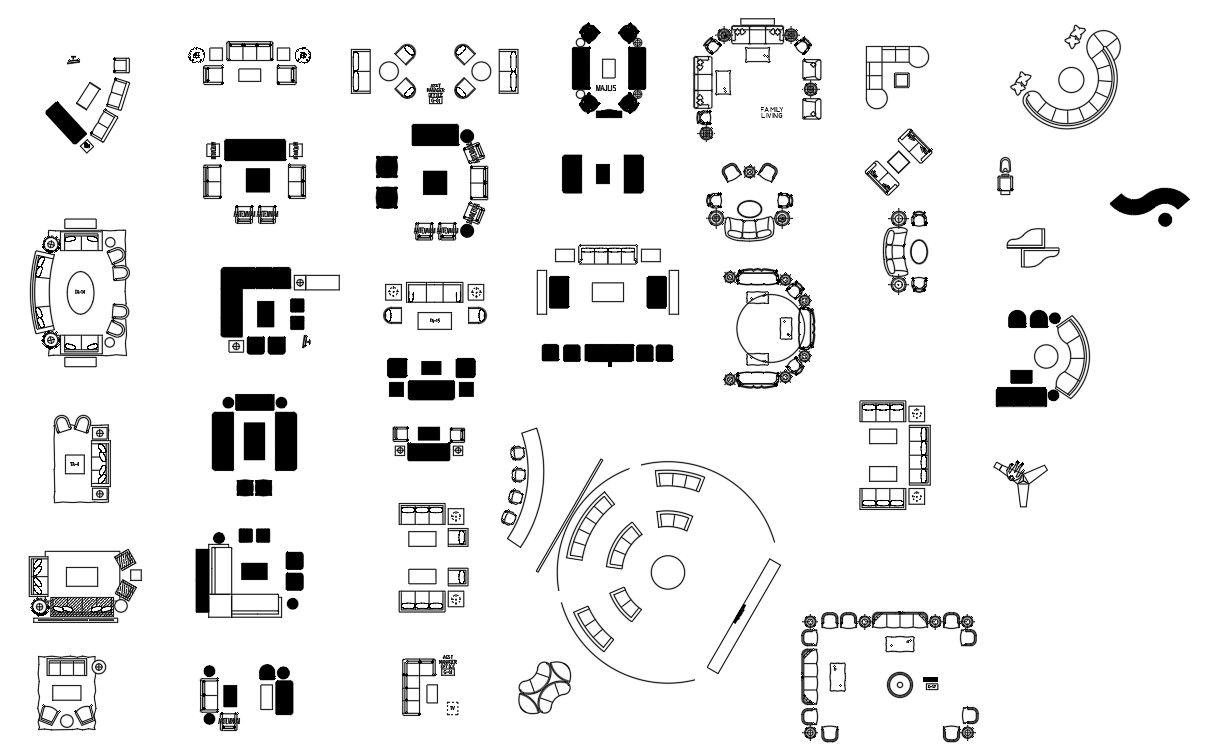 SALON SETS CAD blocks in AutoCAD 2D drawing, dwg file, CAD file