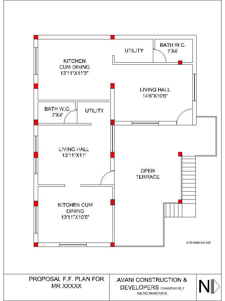 2BHK House DWG Drawing Layout 800 Sq Ft Practical Design File