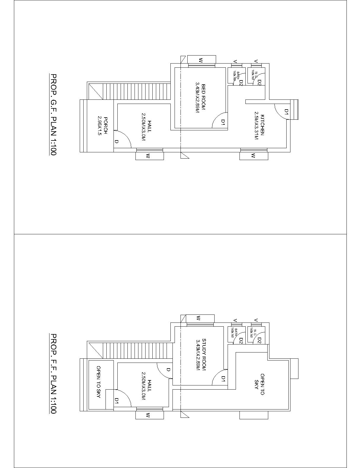 2BHK House DWG Layout 800 Sq Ft Practical Drawing Design File