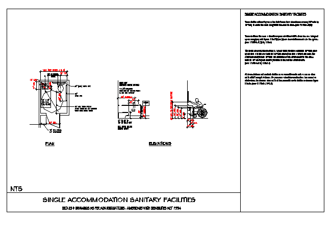 SINGLE ACCOMMODATION SANITARY FACILITIES disable toilet design drawing