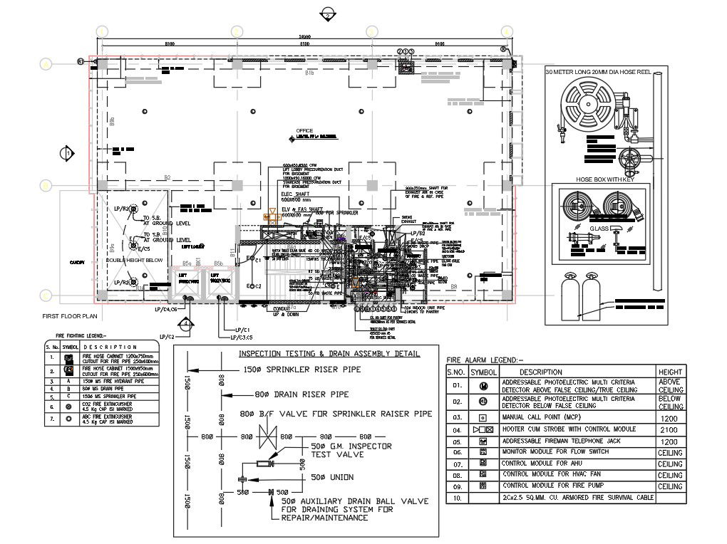 SOP Fire fighting typical floor plan is given in 2D Autocad DWG drawing file. Download the Autocad 2D DWG file.