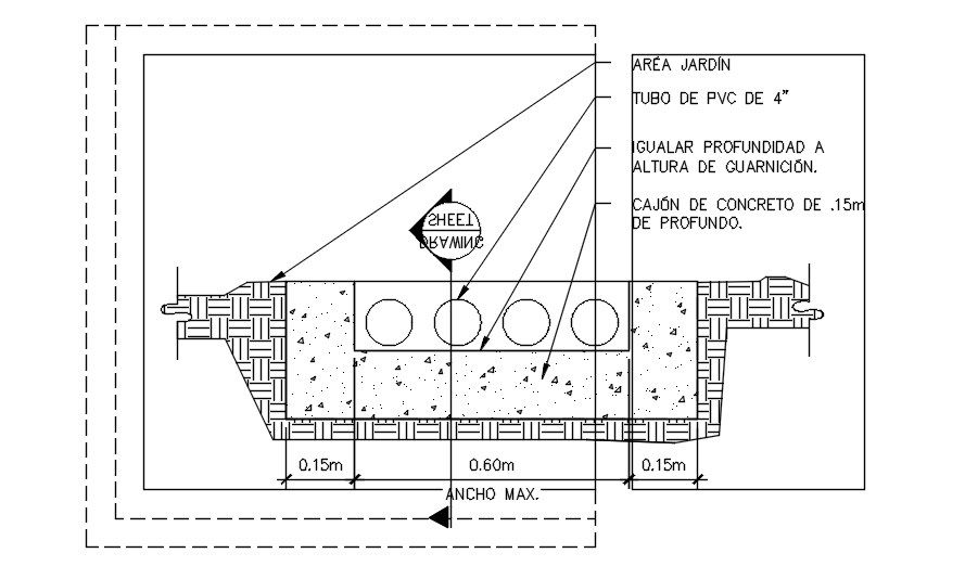 STORM WASTE PIPE SECTION detail in AutoCAD 2D drawing, dwg file, CAD file