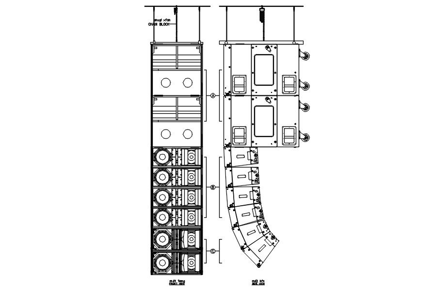 SUB WOOFER & MAIN & DOWNFILL SPEAKER in detail AutoCAD drawing, CAD file, dwg file