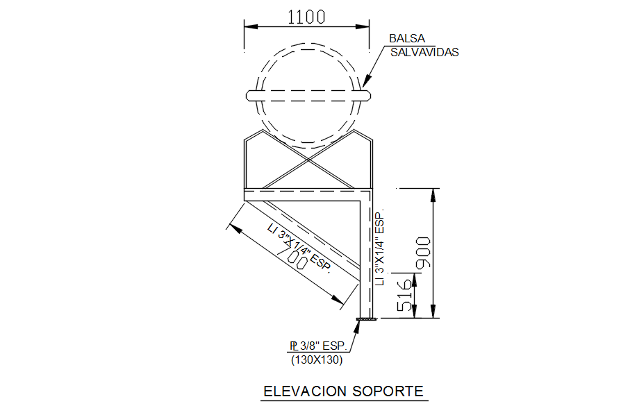 SUPPORT ELEVATION of RAFT in detail AutoCAD drawing, dwg file, CAD file