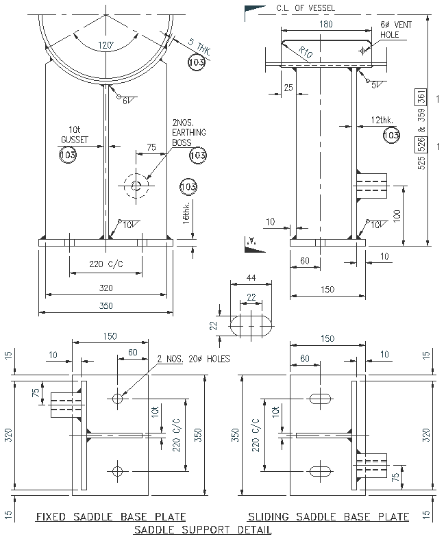 Saddle  sliding and fixed support detail DWG AutoCAD file