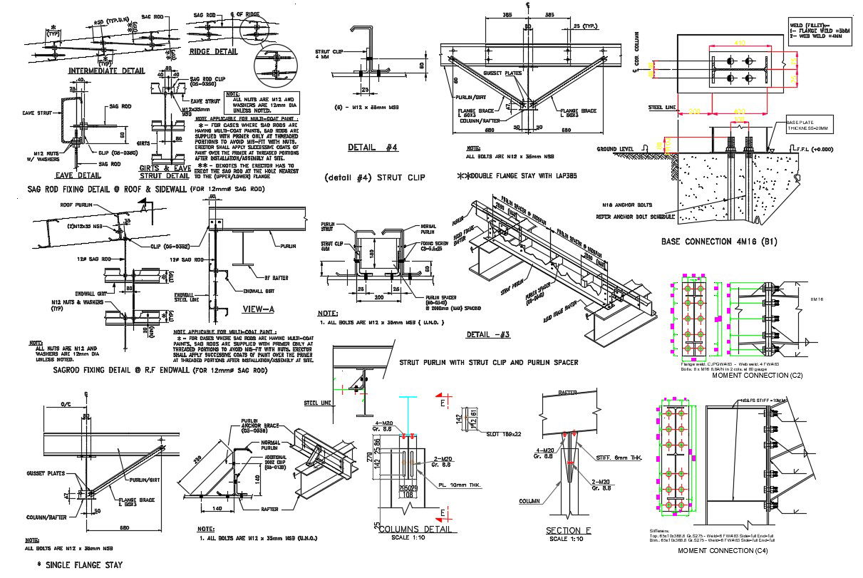 Sag Rod Fixing With End Wall Design AutoCAD File