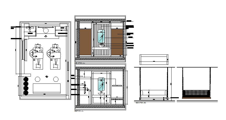 Salon massage area sections and plan details dwg file
