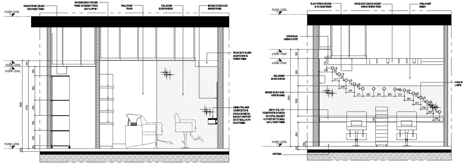 Salon elevation design with detailed dwg autocad drawing .