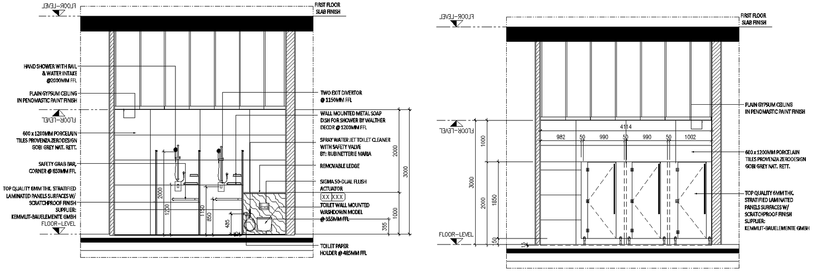 Salon washroom wall mounted toilet elevation design with detailed dwg autocad drawing .