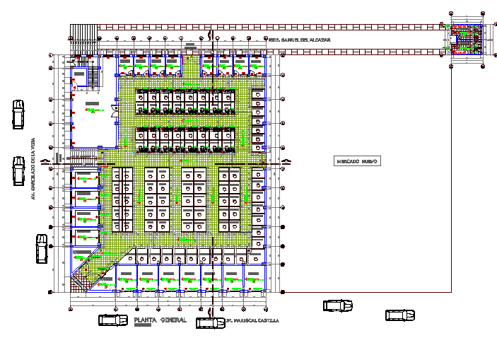 Sanagustin market landscaping details with structure dwg file