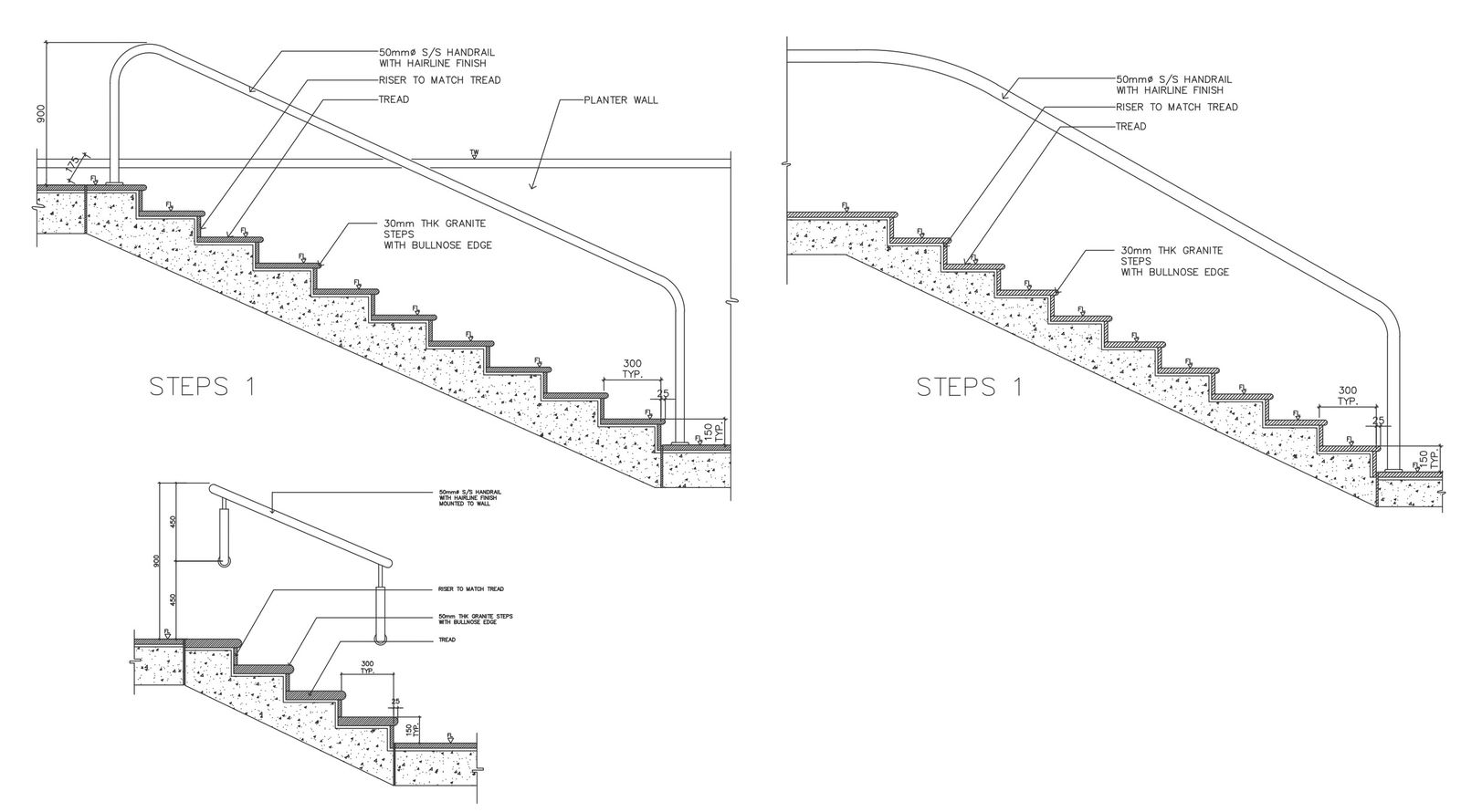Sandwich staircase detailed section DWG autoCAD drawing