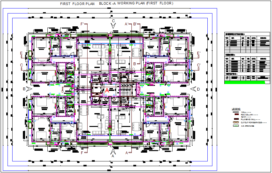 Sangath posh block A floor plan with door and window schedule dwg file