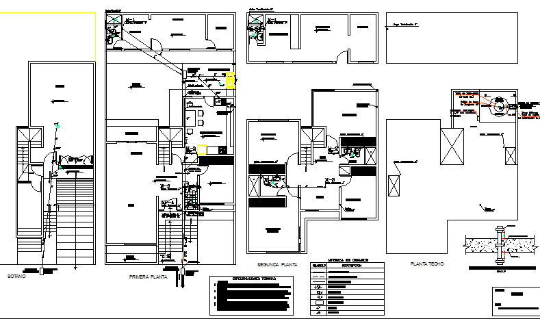 Sanitary and electric installation of house plan dwg file