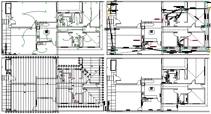 Sanitary and electrical installation details of single family house dwg file