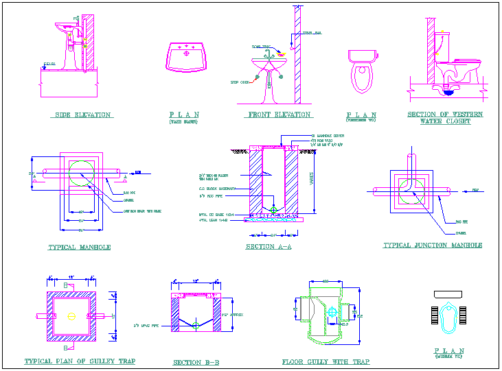 Sanitary design view of college building design dwg file