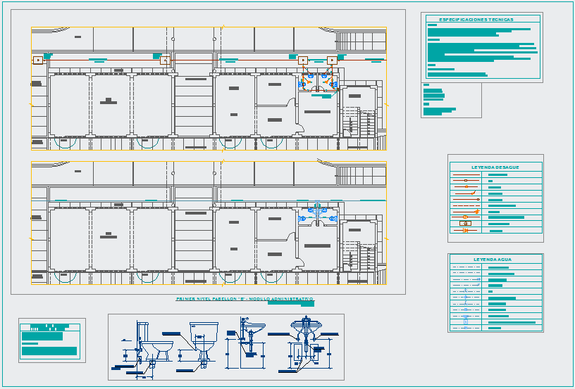 Sanitary design view with its legend for collage dwg file