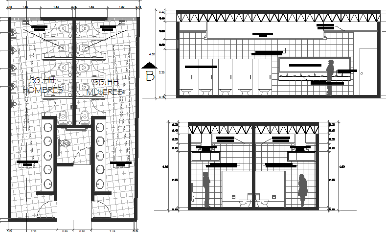 Sanitary installation and rest room architecture layout details dwg file