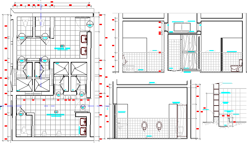Sanitary installation and sections of urban industrial plant dwg file