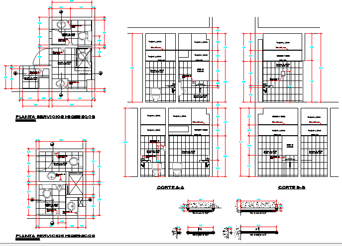 Sanitary installation details of bank agency building dwg file