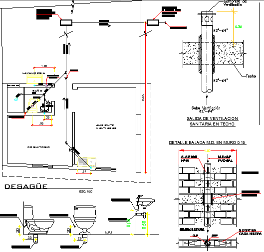 Sanitary installation details of building dwg file