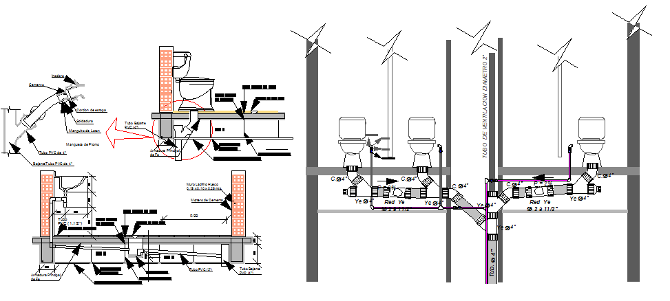 Sanitary installation details of house project dwg file