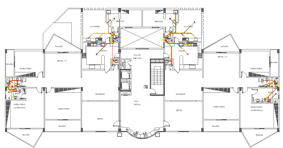 Sanitary installation details of housing building dwg file