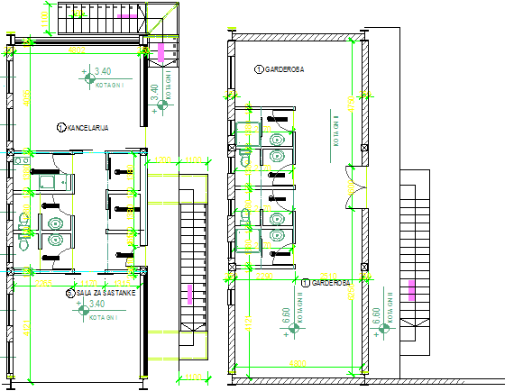 Sanitary installation details of production house dwg file