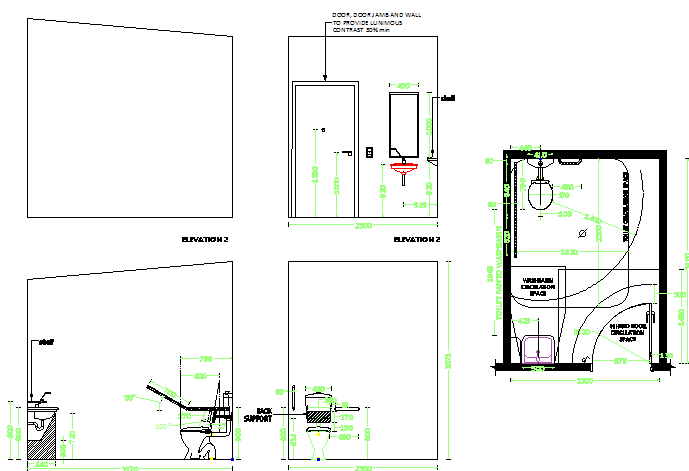 Sanitary installation details of sales office module dwg file