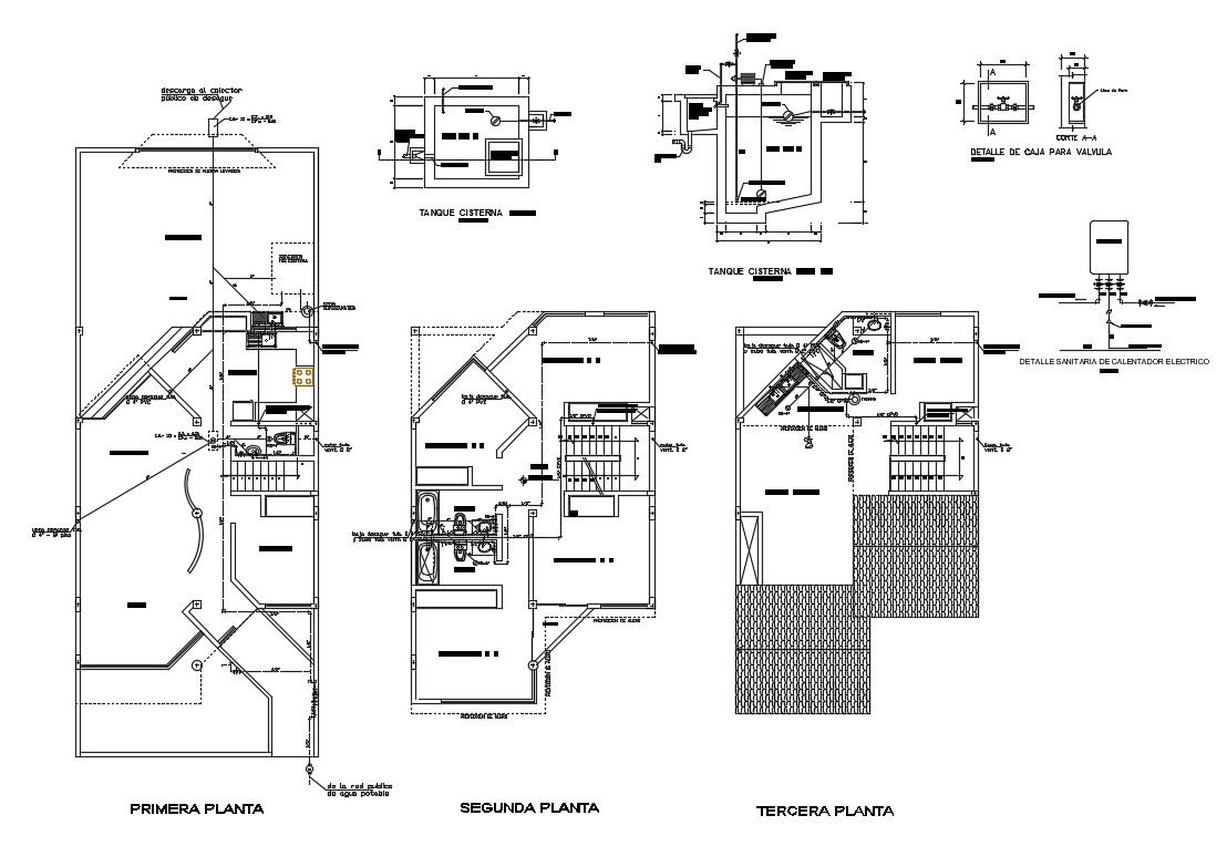 Sanitary installation details of two-story housing floors dwg file
