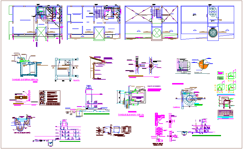 Sanitary installation floor plan with detail for community center dwg file