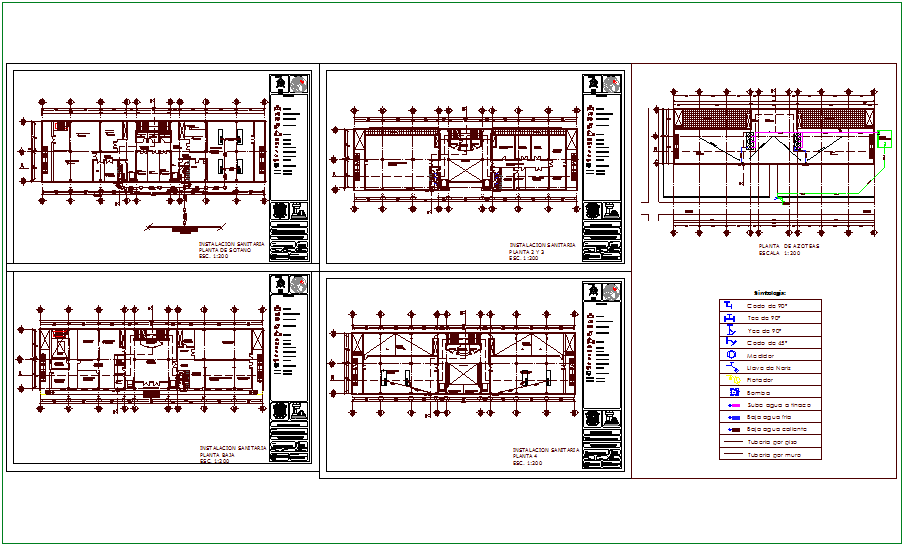 Sanitary installation floor plan with legend of government building dwg file