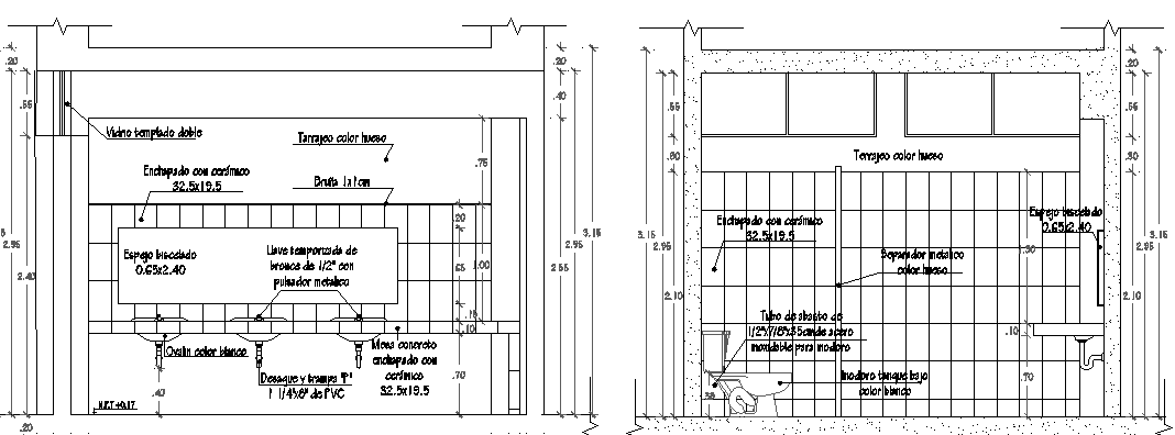 Sanitary installation of house with construction details dwg file