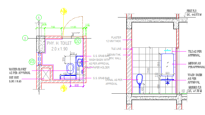Sanitary installation of housing building details dwg file
