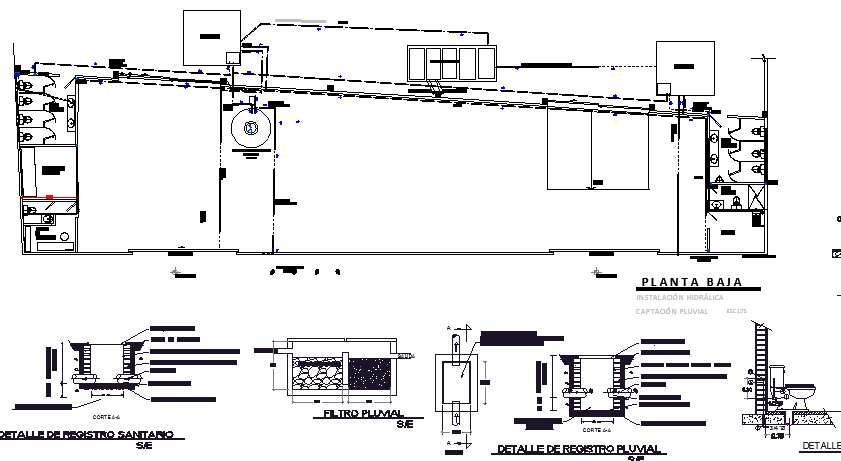 Sanitary installation of nave industrial plant project dwg file