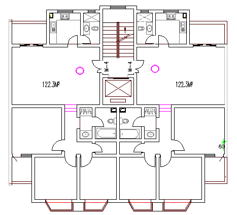 Sanitary installation of one family house plan dwg file