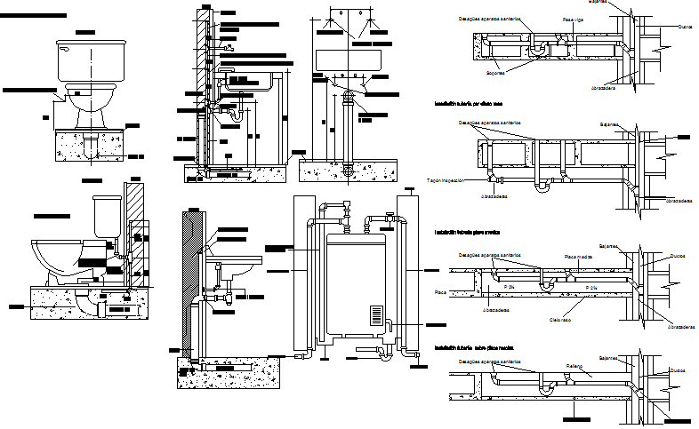 Sanitary installation of single family house project dwg file