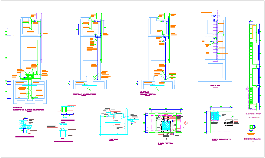 Sanitary installation section view with detail dwg file