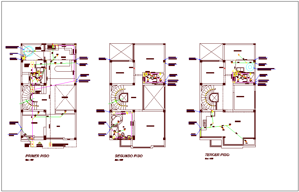 Sanitary installation view of residential area dwg file