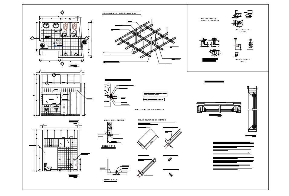Sanitary plan and elevation with detail view of sanitary view dwg file