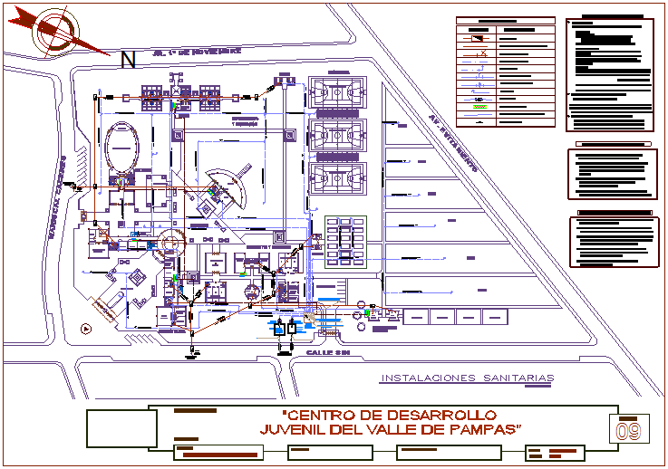 Sanitary plan of youth development center with its legend dwg file