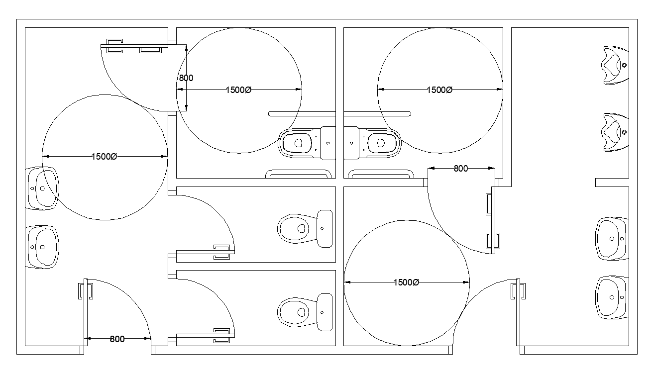 Sanitary public toilet structure 2d view layout dwg file
