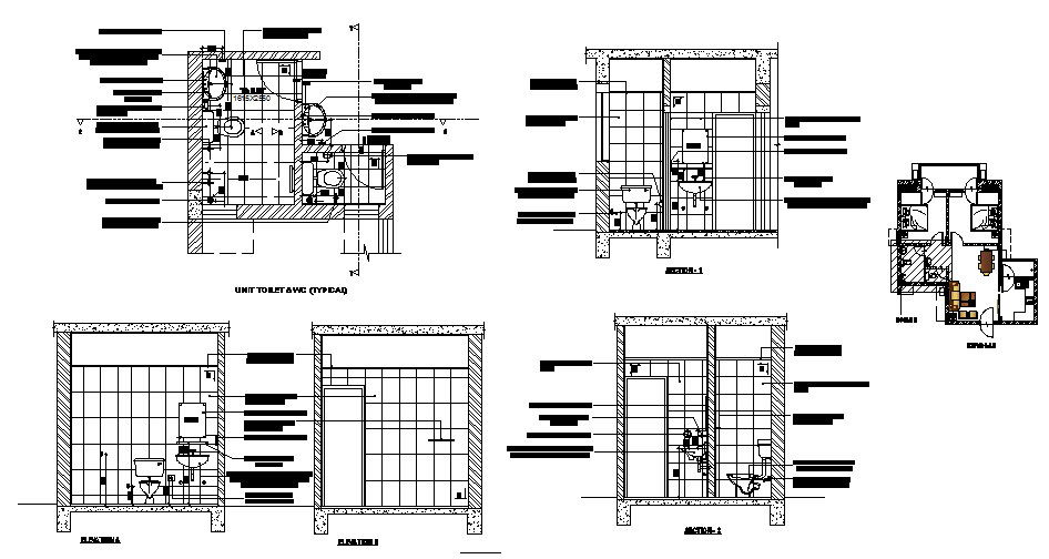 Sanitary section, plan and installation details of corporate office dwg file