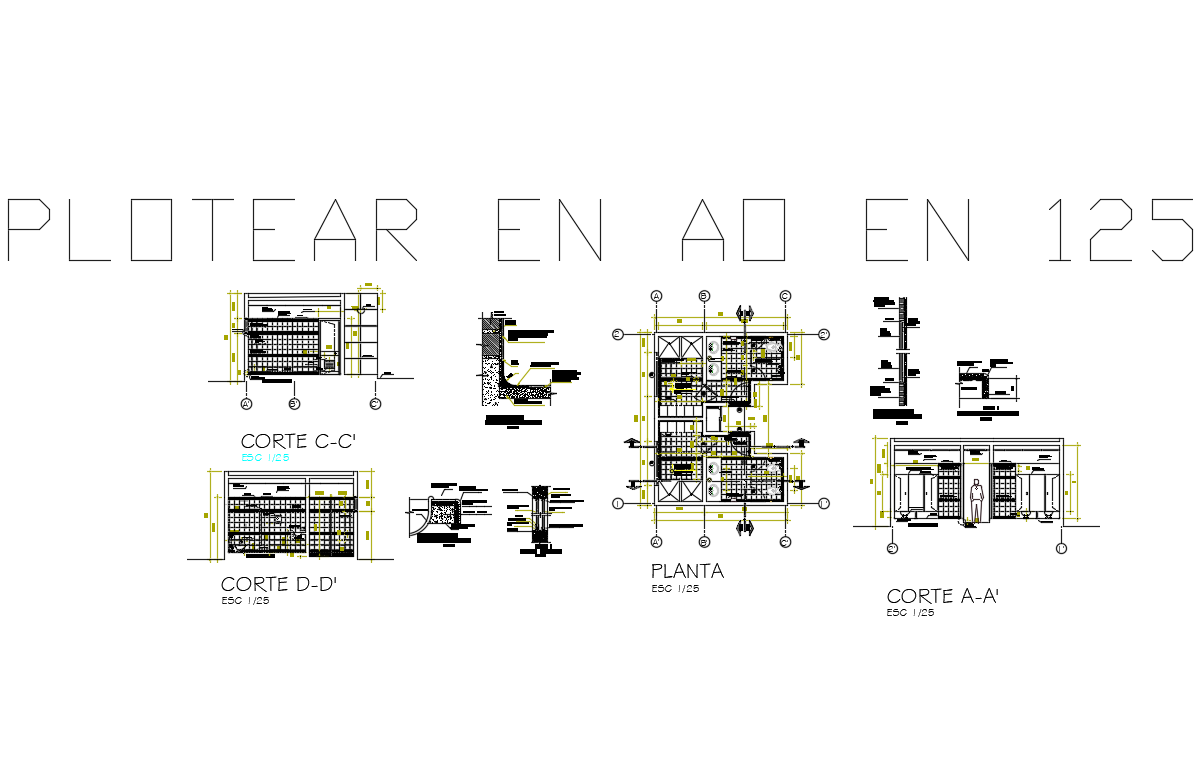 Sanitary section, plan and installation details of hotel building dwg file
