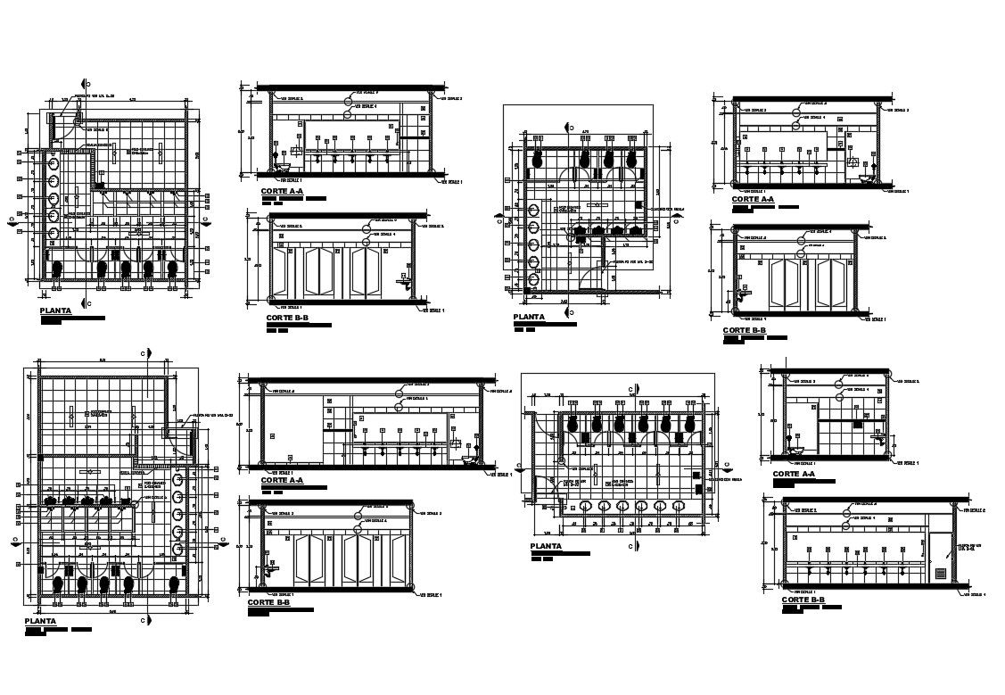 Sanitary section and installation details of hospital building dwg file